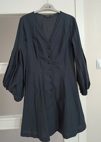 l Beden siyah Renk Düğmeli Siyah Midi Goth Elbise