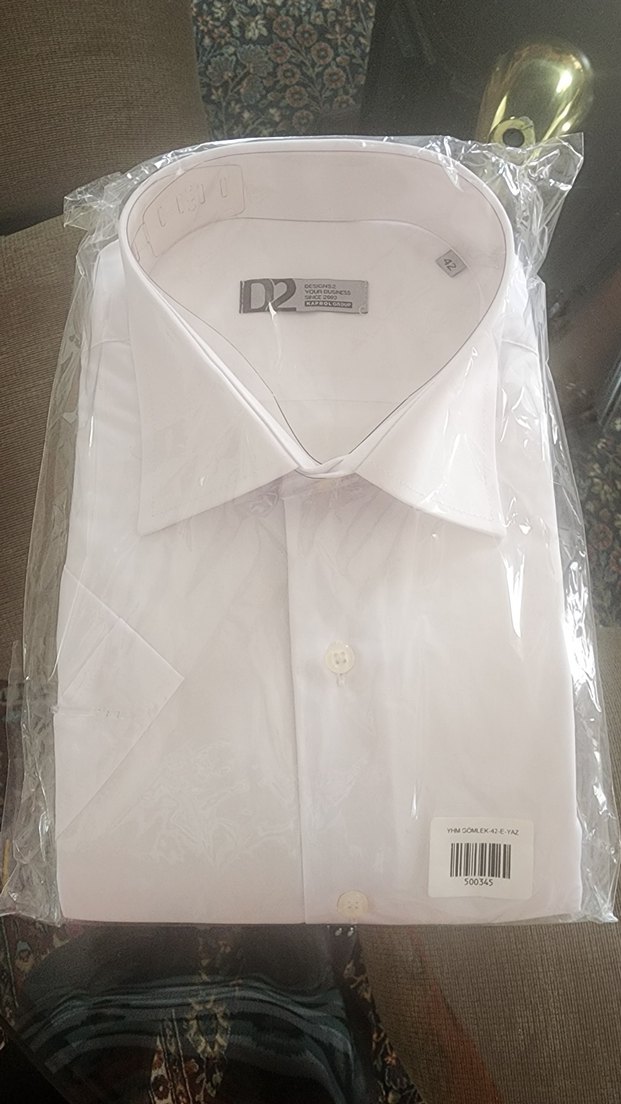 D2 Beyaz Kısa Kollu Erkek Gömlek 42 beden standart kesim - Görsel 5