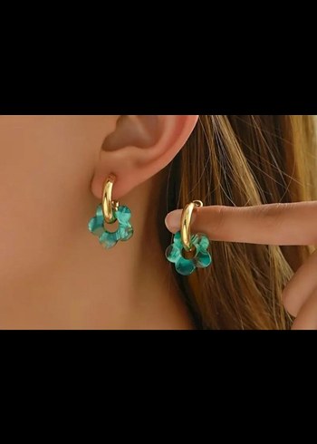 Renkli cicekli Mini Halka Küpeler - Görsel 2