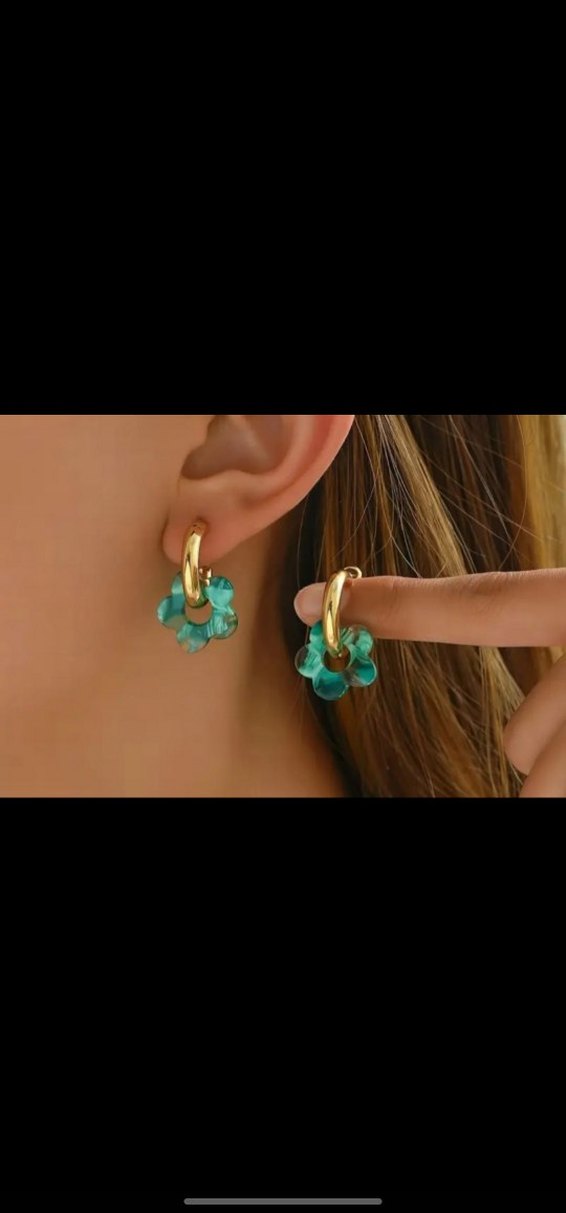 Renkli cicekli Mini Halka Küpeler - Görsel 2