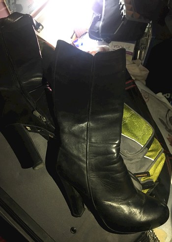 36 Beden siyah Renk Siyah Deri Dizüstü Stiletto Topuklu Bot