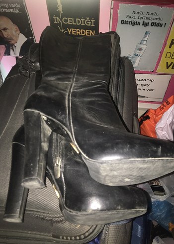 Diğer Siyah Deri Dizüstü Stiletto Topuklu Bot