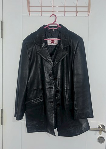 Siyah Midi Deri Vintage Ceket