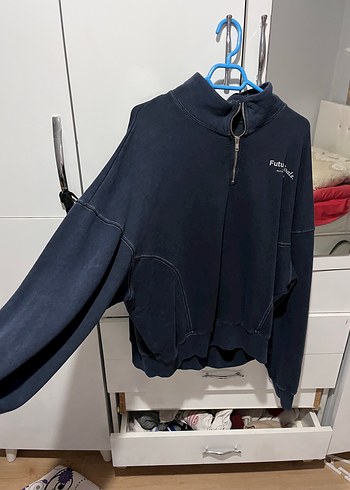 Kadın Lacivert Fermuarlı Yarım Boğazlı Sweatshirt