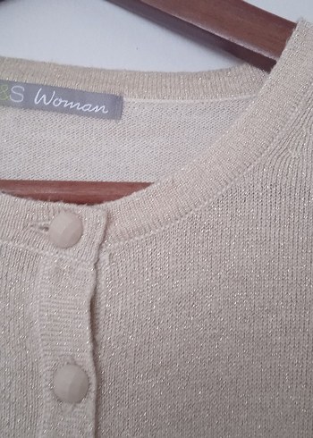 M&S marka bej Düğmeli Kadın Yün Hırka - Görsel 4