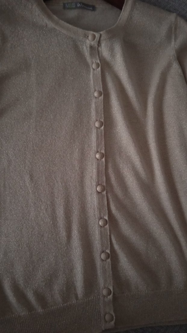 M&S marka bej Düğmeli Kadın Yün Hırka - Görsel 3