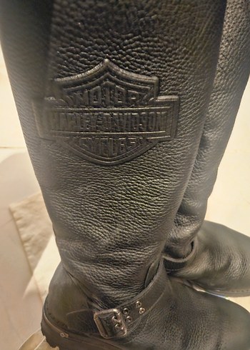 harley davidson Siyah Deri Biker Bot, Tokalı, Yüksek Topuklu - Görsel 2