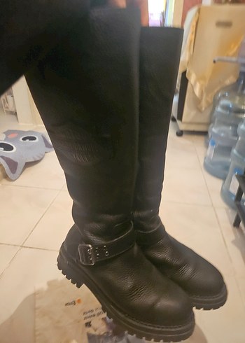 harley davidson Siyah Deri Biker Bot, Tokalı, Yüksek Topuklu - Görsel 3