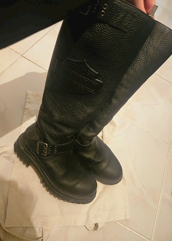 harley davidson Siyah Deri Biker Bot, Tokalı, Yüksek Topuklu - Görsel 4