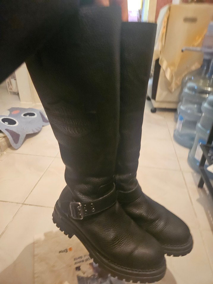 harley davidson Siyah Deri Biker Bot, Tokalı, Yüksek Topuklu - Görsel 3