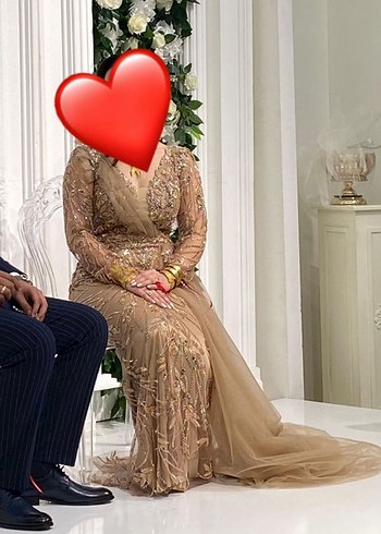 Diğer Uzun Kollu V Yakalı Kahverengi Drapeli Abiye