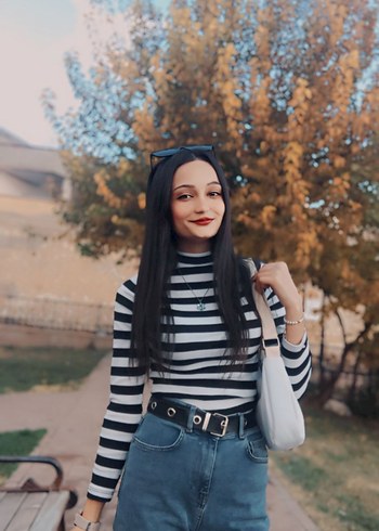 Siyah Beyaz Zebra Desenli Denim Crop