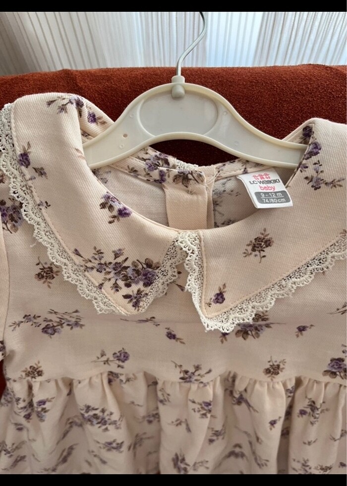 Bebe yaka kalın keten elbise - Görsel 2