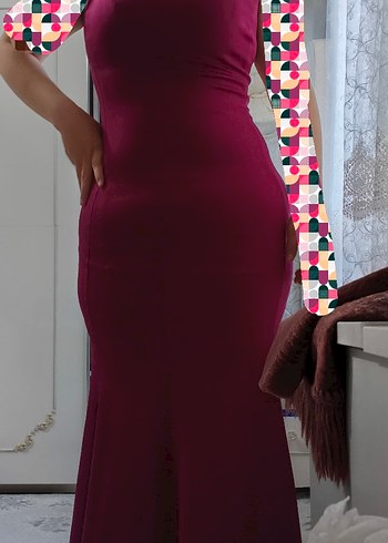 Bordo V Yaka Drapeli Midi Elbise