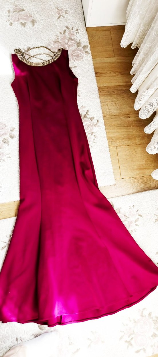 Bordo V Yaka Drapeli Midi Elbise - Görsel 4