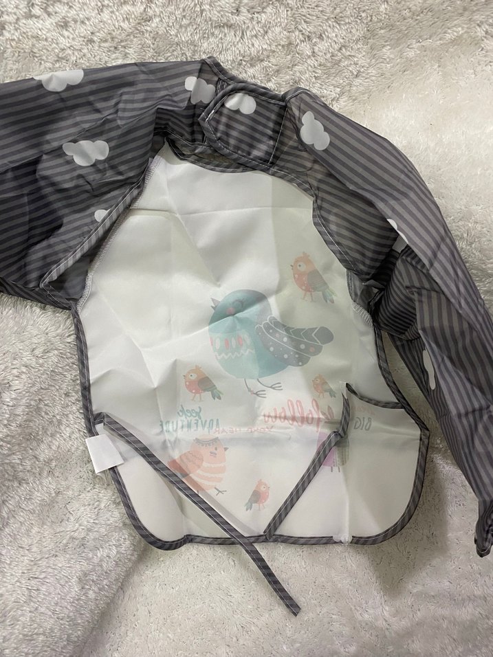 Uzun Kollu Baskılı Gri Bebek Önlüğü - Görsel 2