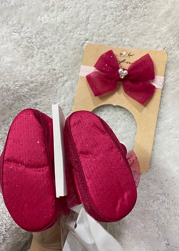 Bordo Nakışlı İnci Detaylı Kız Bebek İlk Adım Ayakkabısı - Görsel 2