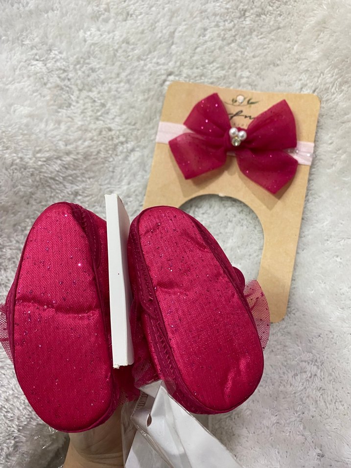 Bordo Nakışlı İnci Detaylı Kız Bebek İlk Adım Ayakkabısı - Görsel 2