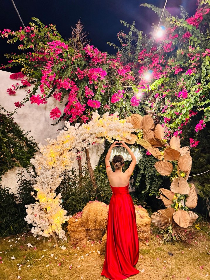 Kırmızı Drapeli Straplez Uzun Abiye Elbise - Görsel 3