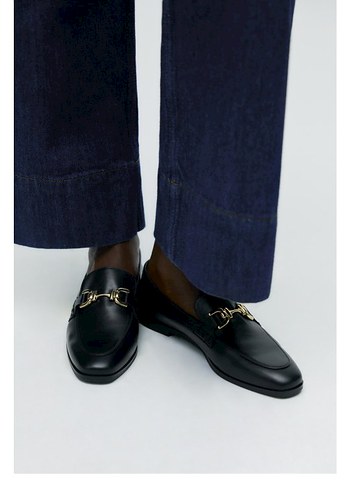 Zara Siyah Deri Tokalı Kadın Loafer