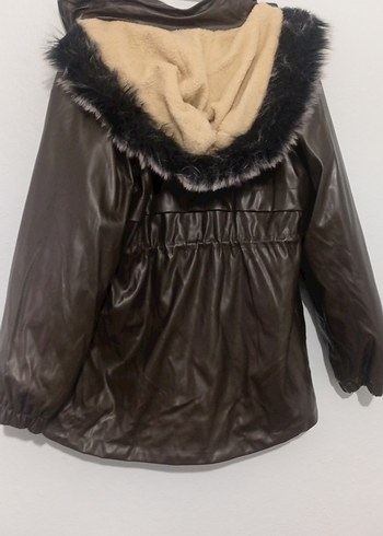 Kahverengi Nakışlı Kadın Deri Ceket - Görsel 4