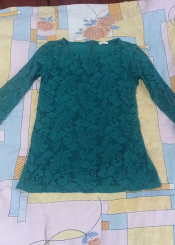 Turkuaz Dantel Detaylı Kadın Triko Bluz - Görsel 2