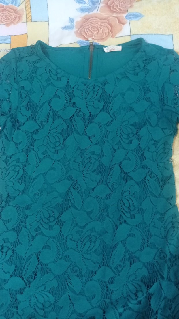 Turkuaz Dantel Detaylı Kadın Triko Bluz - Görsel 3