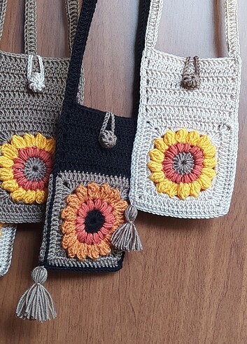  Beden gri Renk Örgü Telefon Çantası