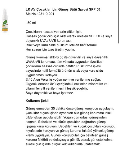 LR HEALTH BEAUTY LR AV Çocuklar için Güneş Sütü Spreyi 50 SPF 150 ml