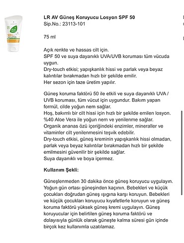 LR HEALTH BEAUTY LR AV Güneş Koruyucu Losyon 50 SPF 75 ml