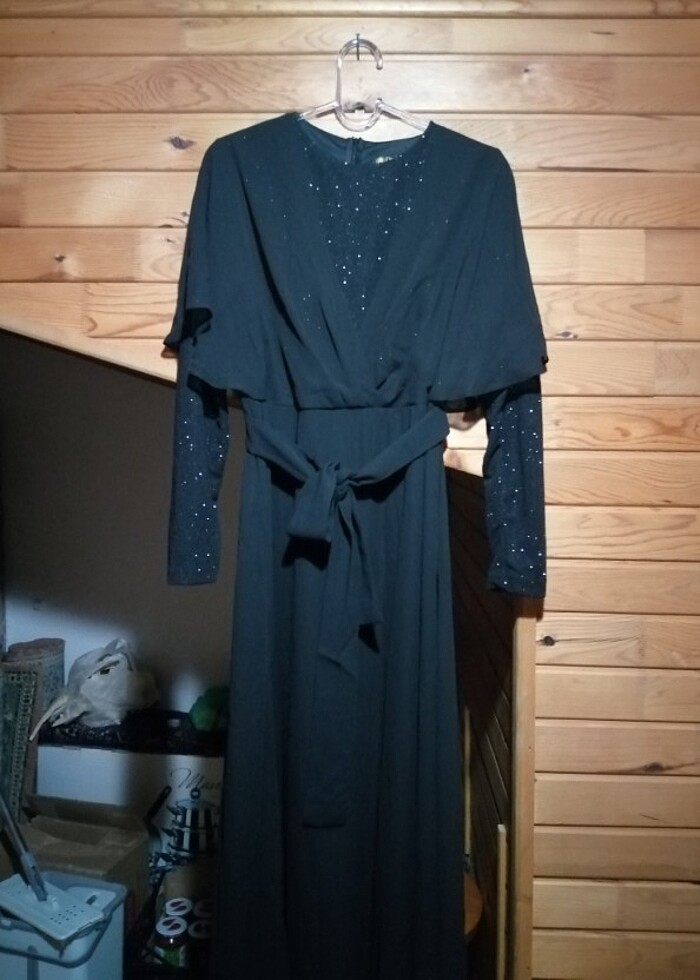 Siyah simli elbise - Görsel 4