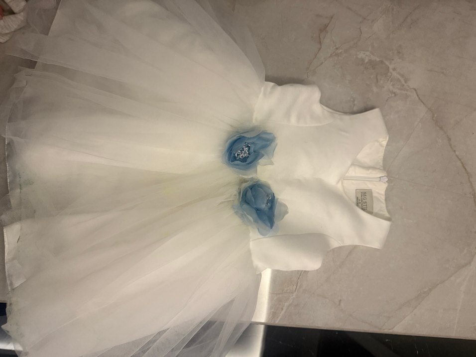 Kız Çocuk Beyaz Straplez Tül Elbise - Görsel 2