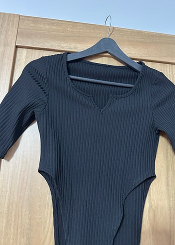 V Yakalı Siyah Kadın Triko body