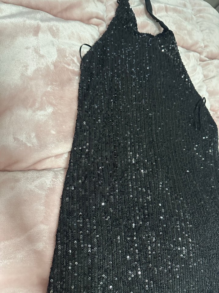 Boncuk İşlemeli Siyah Uzun Abiye Elbise - Görsel 2