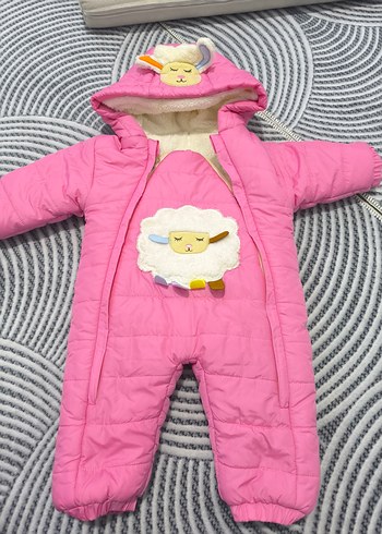 Pembe Kürklü Nakışlı Bebek Kız Tulumu - Görsel 2