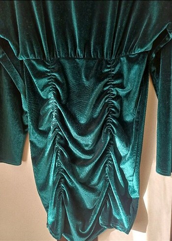 yeşil kadife kısa elbise - Görsel 2