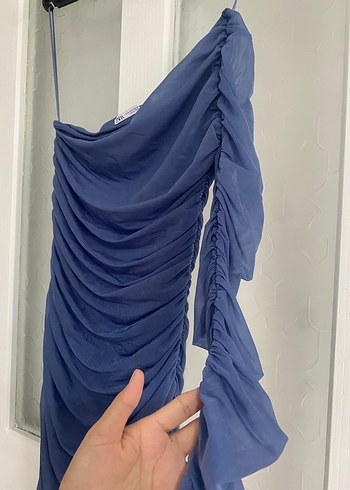 tek kol drapeli dar kesim elbise - Görsel 5