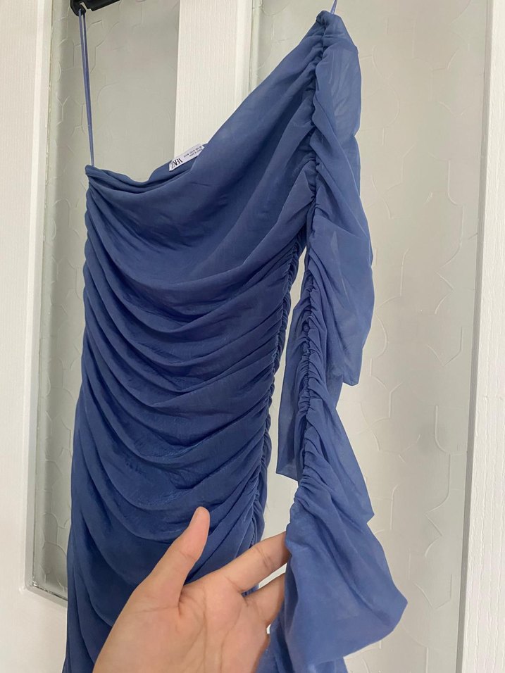 tek kol drapeli dar kesim elbise - Görsel 5