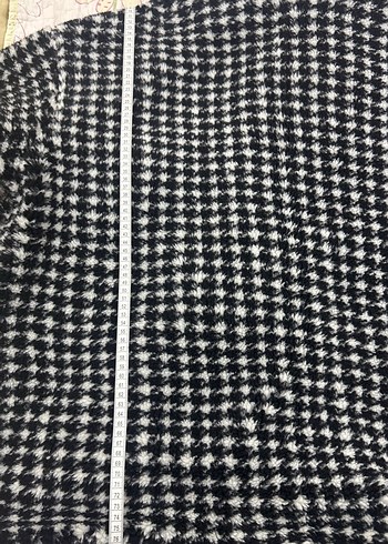 Siyah Beyaz Kazayağı Desenli  Çift Taraflı Peluş Kaban - Görsel 7