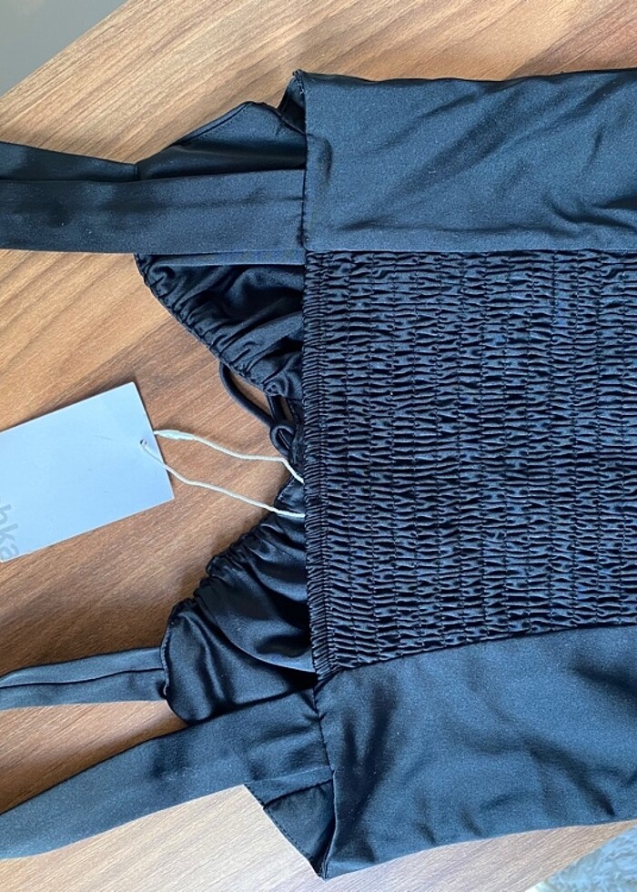 Bershka Siyah saten korse s etiketli - Görsel 2
