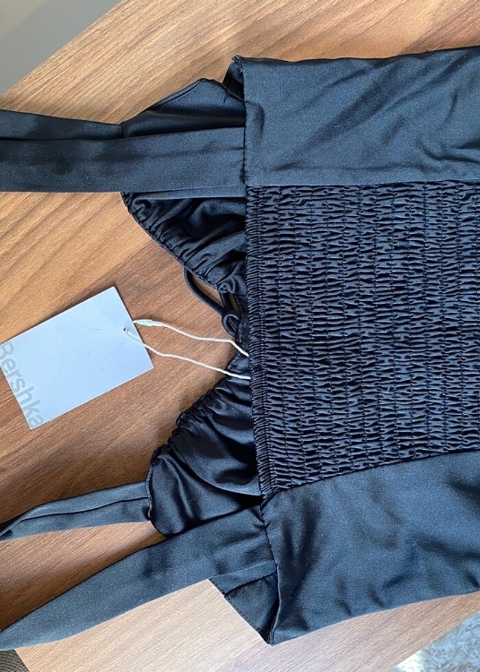 Bershka Siyah saten korse s etiketli - Görsel 3
