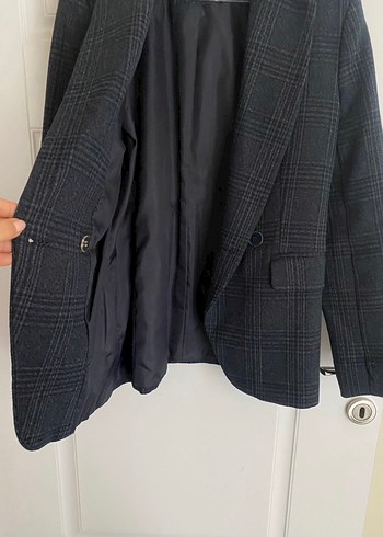 Koton Lacivert Ekoseli  blaser ceket xs - Görsel 6