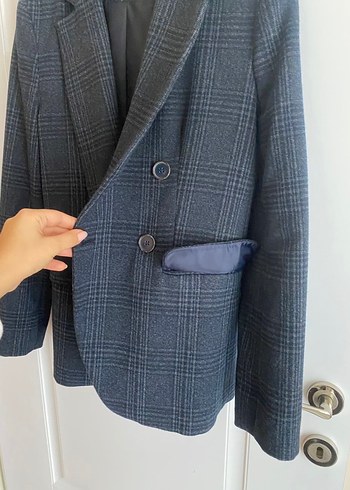 Koton Lacivert Ekoseli  blaser ceket xs - Görsel 5