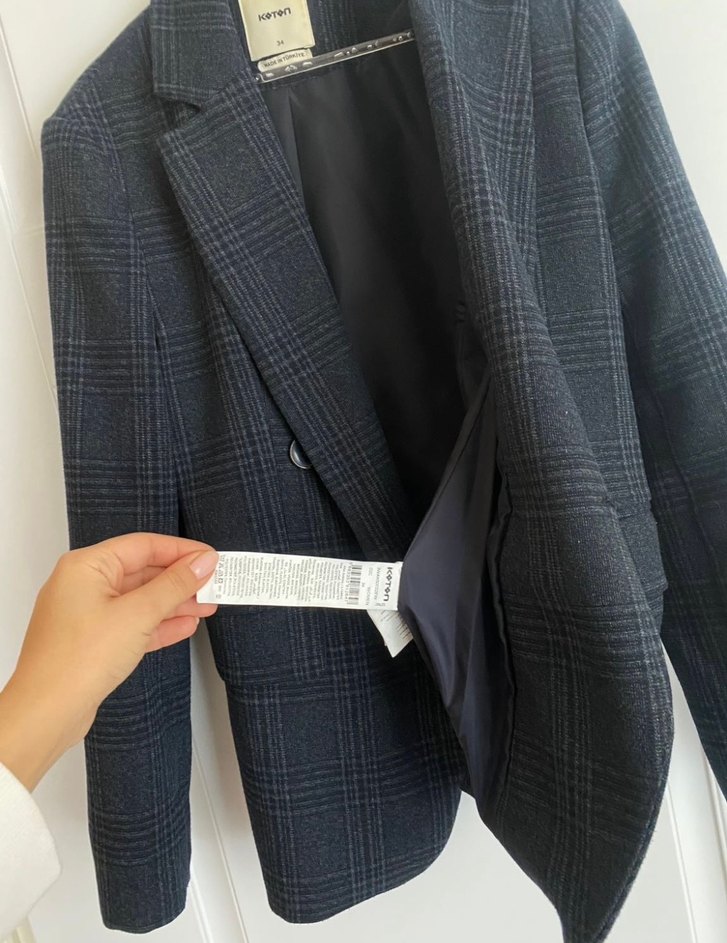 Koton Lacivert Ekoseli  blaser ceket xs - Görsel 3