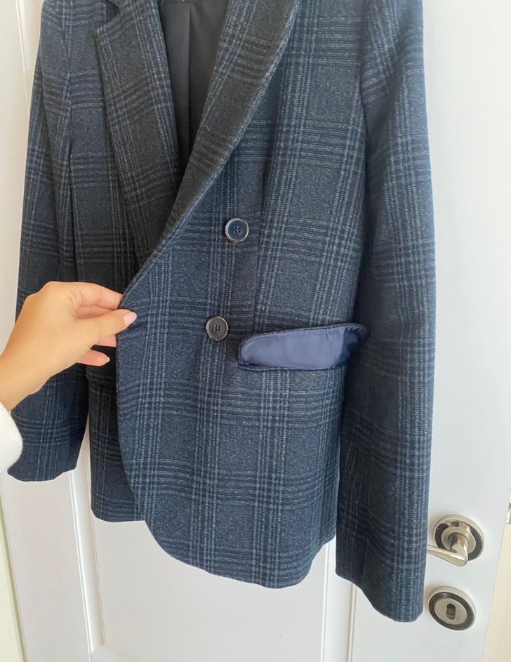 Koton Lacivert Ekoseli  blaser ceket xs - Görsel 5