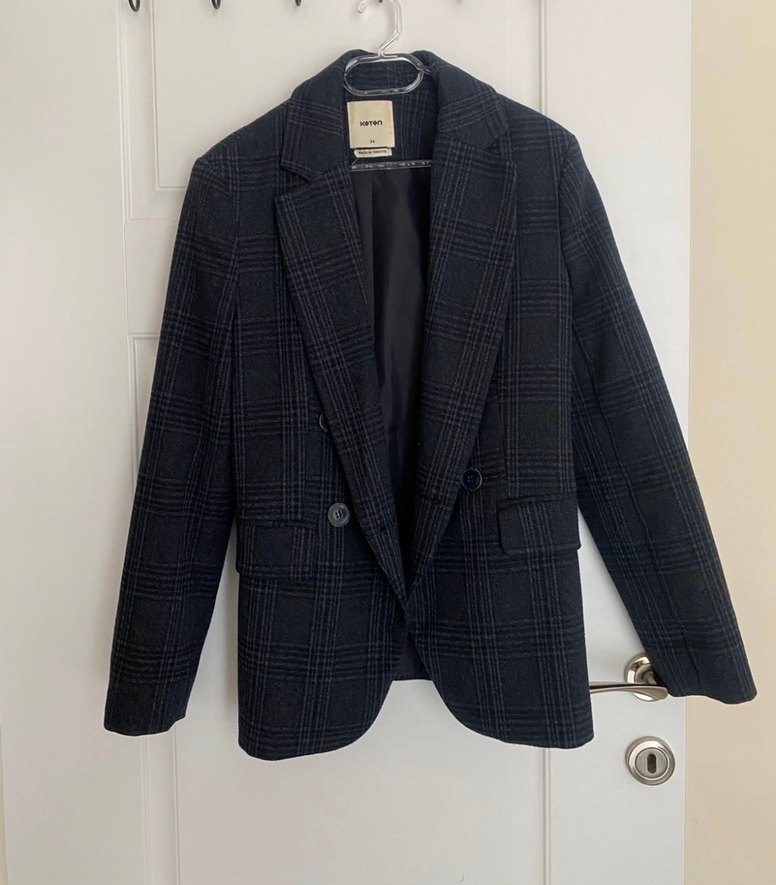 Koton Lacivert Ekoseli  blaser ceket xs - Görsel 2