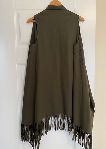 Uzun Dökümlü Püsküllü Haki Yelek yeni - Görsel 4