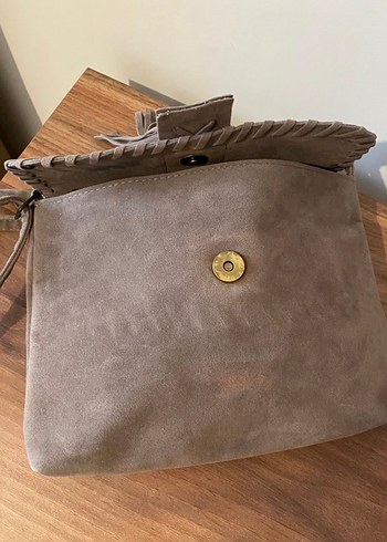 Bej Süet Püsküllü Bohem Kadın Çanta - Görsel 6