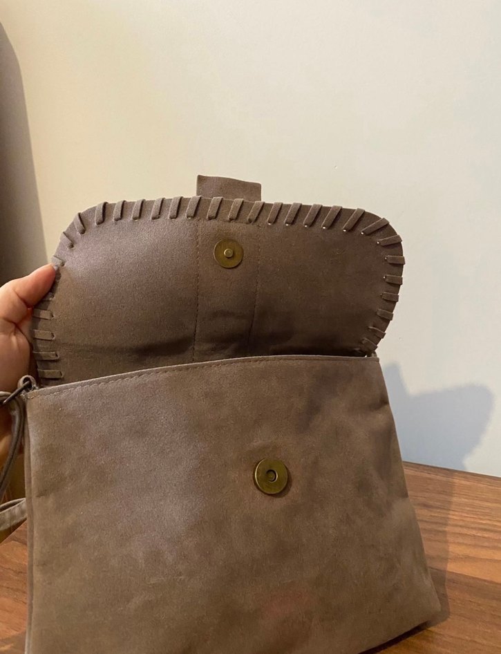 Bej Süet Püsküllü Bohem Kadın Çanta - Görsel 4