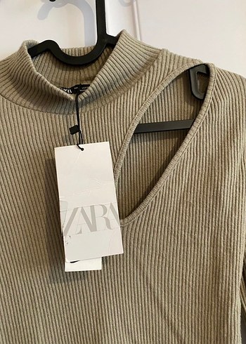 Zara Mint Yeşiki Uzun Kollu Triko Mini Elbise - Görsel 4